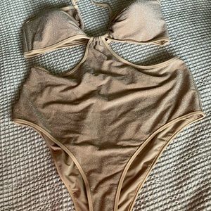 Aerie, XXL Long, champagne/sparkle/shimmer, halter, bathing suit